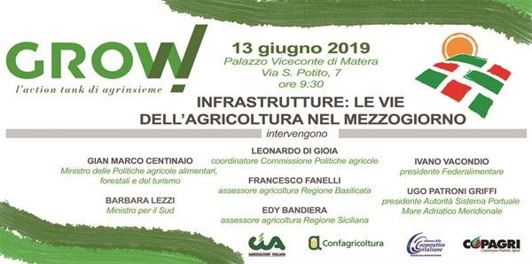 “GROW!”, IL 13 GIUGNO A MATERA NUOVO INCONTRO DELL’ACTION TANK  DI AGRINSIEME CON I MINISTRI CENTINAIO E LEZZI